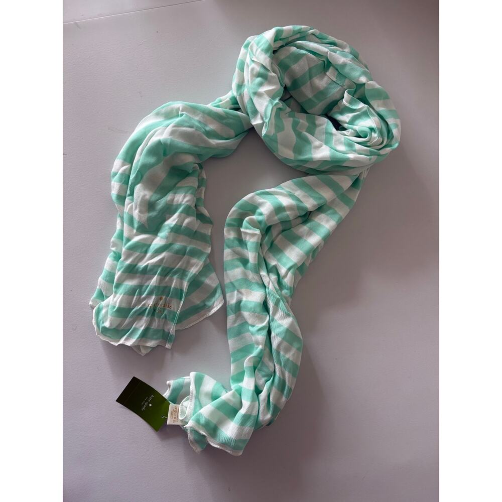 Kate Spade Mint Green White Stripe Scarf NWT Preppy Coastal bow grandma coastal